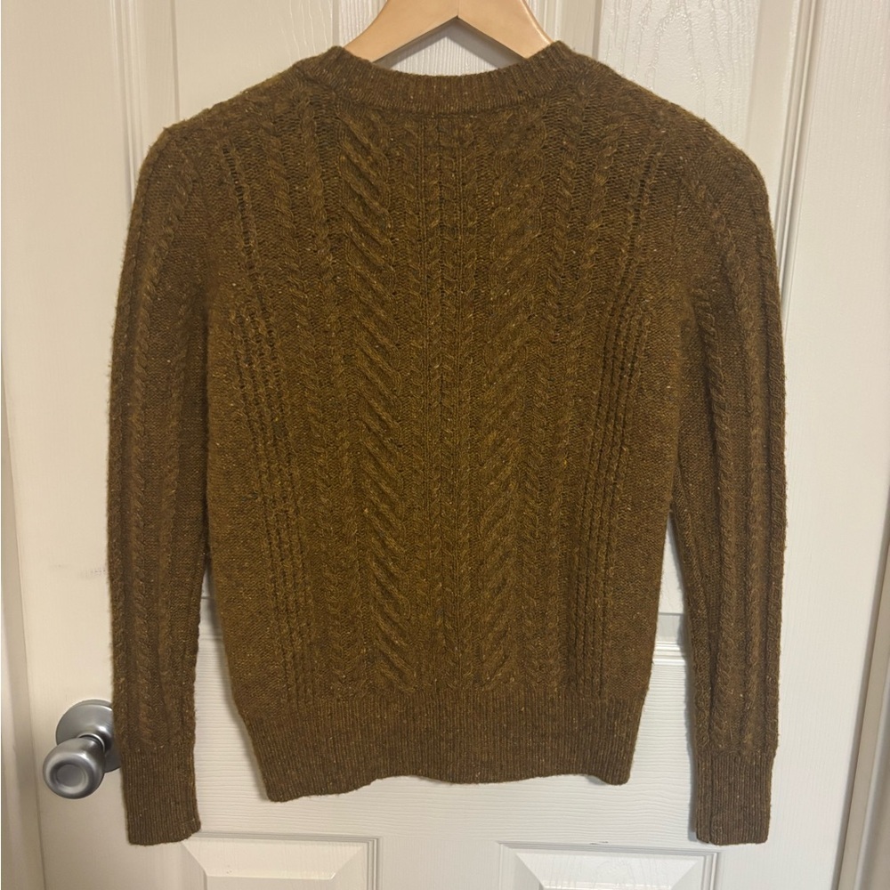 J.Crew XXS Lambswool Cable Knit Sweater Brown Tweed Button Shoulder - Picture 6 of 7
